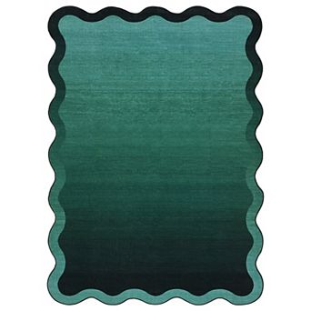 Scalloped Washable Rugs: Non-Slip Low Pile Area Rug for Living Room, Bedroom, Dining, Nursery