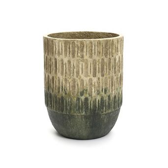 LuxenHome Old-World Brown with Green Bottom 16.5-Inch Tall Round Cement Planter