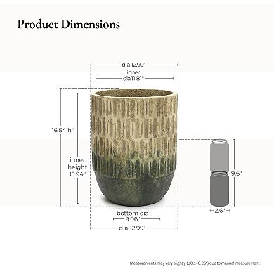 LuxenHome 16.5" Two Toned Tall Cement Planter, Vintage Round Flower Pot with Drainage Hole