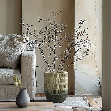 LuxenHome 16.5" Two Toned Tall Cement Planter, Vintage Round Flower Pot with Drainage Hole