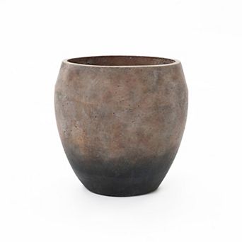 LuxenHome Vintage Antiqued Brown with Charcoal Base 13.8-Inch Tall Round Cement Planter