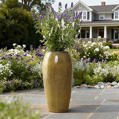 LuxenHome 23" Tall Ceramic Planter, Large Plant Pots with Drainage Hole