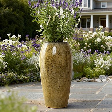 LuxenHome 23" Tall Ceramic Planter, Large Plant Pots with Drainage Hole