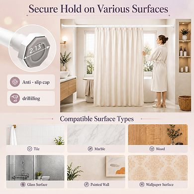 No Drilling Tension Shower Curtain Rod Adjustable Spring Loaded Heavy Duty