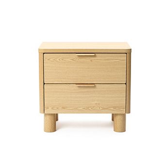 LuxenHome Natural Wood Finish 2-Drawer End Table & Nightstand, Manufactured Wood Side Table