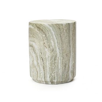 LuxenHome 17.9" Marbled Green and White Round Patio Side Table, Indoor/Outdoor Accent Furniture