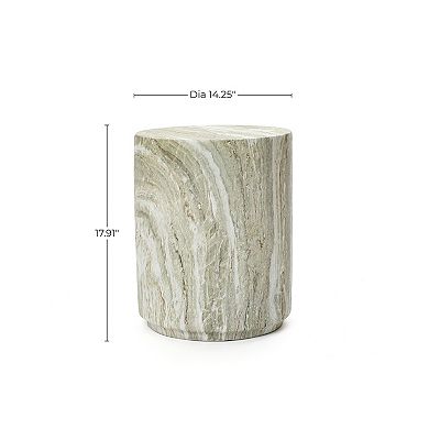 LuxenHome 17.9" Round Outdoor Accent Table, Marbled Look Patio Side Table for Indoor Outdoor Use