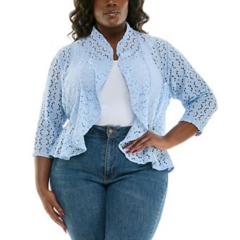 Plus Size Nina Leonard Ruffle Front Lace Bolero