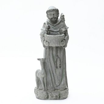 LuxenHome Saint Francis Garden Statue with Birdfeeder Bowl, Outdoor Sculpture with Animal Companions