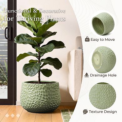 LuxenHome Green Leaf Embossed MgO Planter, 15.94" Textured Pot for Outdoor & Indoor