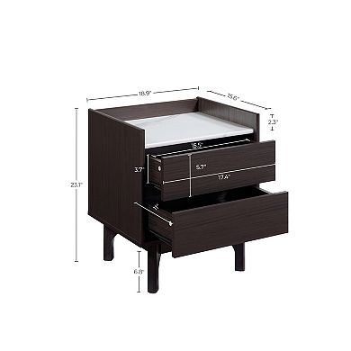 LuxenHome Modern Nightstand with Faux Marble Top, 23" Wenge Black Bediside Table with Drawer