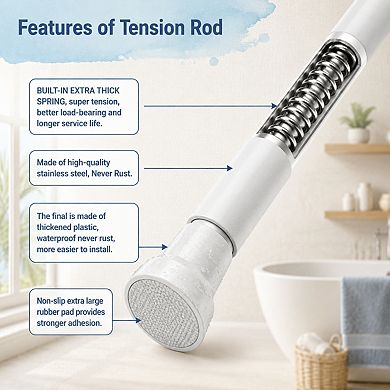 Stainless Steel Tension Shower Curtain Rod No Drill Non Slip Rustproof Adjustable Heavy Duty