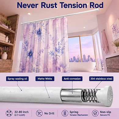 Stainless Steel Tension Shower Curtain Rod No Drill Non Slip Rustproof Adjustable Heavy Duty
