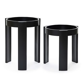 LuxenHome Black Nesting Side Tables Set of 2, Round MDF End Tables for Living Room, Painted Finish