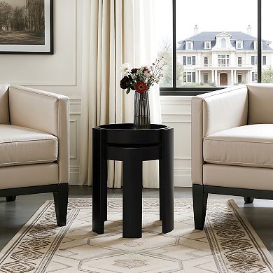 LuxenHome Set of 2 Black Nesting Tables, Space Saving Modern Round Side Table Set for Living Room