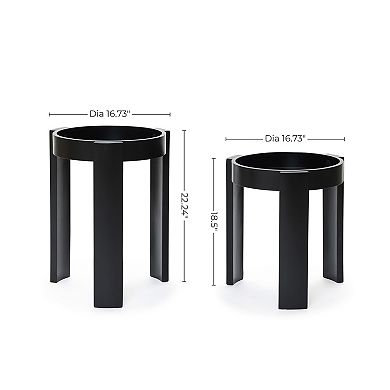 LuxenHome Set of 2 Black Nesting Tables, Space Saving Modern Round Side Table Set for Living Room
