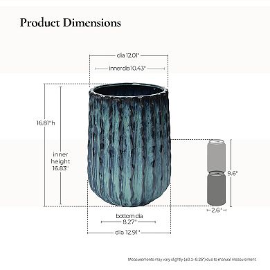 LuxenHome Verdant Rise Ribbed Ceramic Planter, Coastal Gradient Decorative Pot