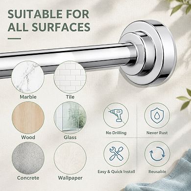 Adjustable Stainless Steel Shower Curtain Rod No Drilling Anti Slip Rust Resistant 32-92 Inch