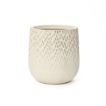 LuxenHome 14.4" Textured Tall Plant Pots for Plants, Off-white Large Plant Pot with Drainage Hole