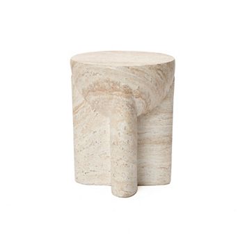 LuxenHome 18.3" Marbled Brown & White Round Side Table, Smooth Top with Textured Base, Patio Accent
