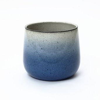 LuxenHome Decorative Blue Ombre Planter, 11.61" Round Ceramic Pot for Tabletop or Patio