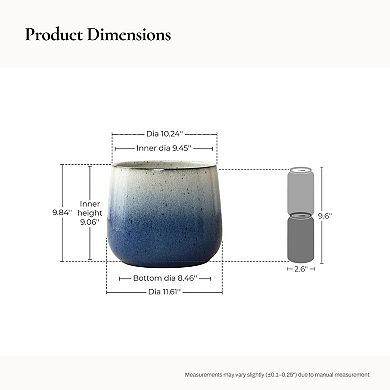 LuxenHome Decorative Blue Ombre Planter, 11.61" Round Ceramic Pot for Tabletop or Patio