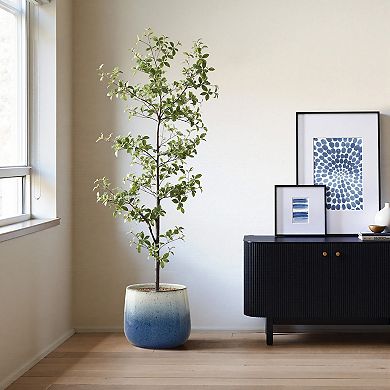 LuxenHome Decorative Blue Ombre Planter, 11.61" Round Ceramic Pot for Tabletop or Patio