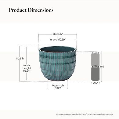 LuxenHome 14.2" Dia Coastal Blue Ceramic Plant Pot, Decorative Round Planter with Drainage Hole