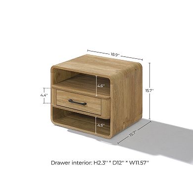 LuxenHome Small Night Stand with Drawer, 15.7" H Light Oak Bedside Table for Bedroom, Living Room
