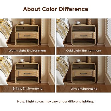 LuxenHome Small Night Stand with Drawer, 15.7" H Light Oak Bedside Table for Bedroom, Living Room