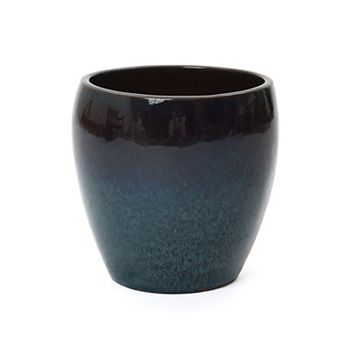 LuxenHome 12" Gradient Blue Round Ceramic Planter, Glazed Plant Pots with Drainage