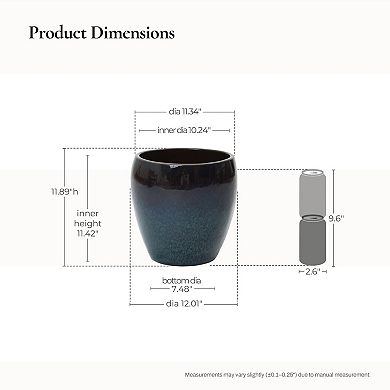 LuxenHome 12" Gradient Blue Round Ceramic Planter, Glazed Plant Pots with Drainage