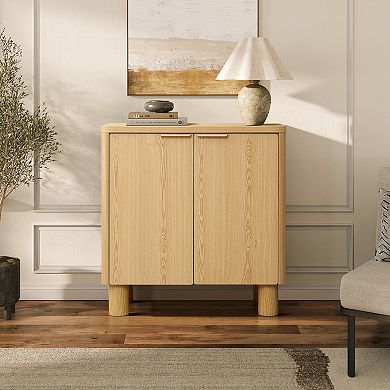 LuxenHome 28.3" Small Buffet Cabinet with Storage, Oak Accent Cabinets with Rounded Edges