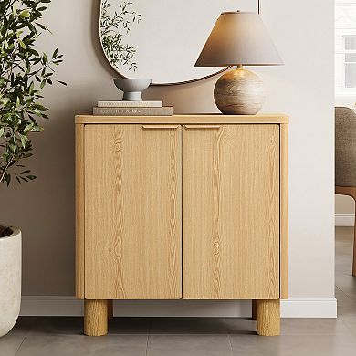 LuxenHome 28.3" Small Buffet Cabinet with Storage, Oak Accent Cabinets with Rounded Edges