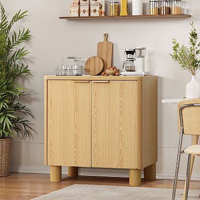 LuxenHome 28.3" Small Buffet Cabinet with Storage, Oak Accent Cabinets with Rounded Edges