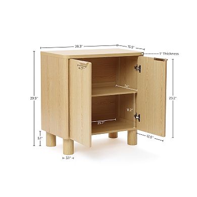 LuxenHome 28.3" Small Buffet Cabinet with Storage, Oak Accent Cabinets with Rounded Edges
