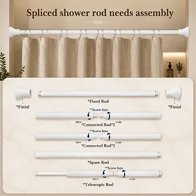 Stainless Steel Tension Shower Curtain Rod Rust Proof Adjustable Non Slip