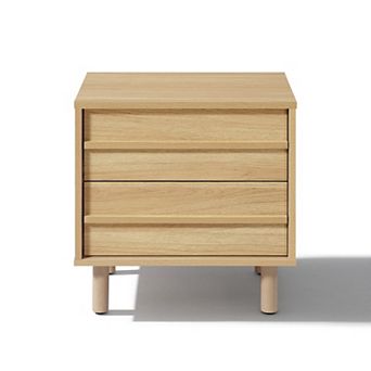 LuxenHome 19.7” Hazel Oak Manufactured Wood Nightstand & End Table with Drawers & Rubberwood Legs