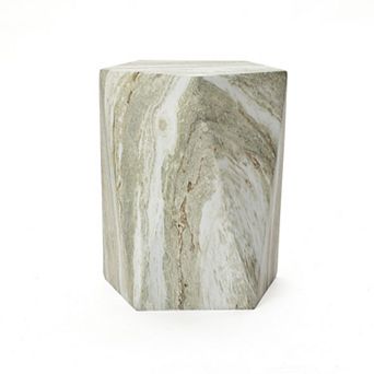 LuxenHome 18" Marbled Green and White Pentagonal Side Table, Indoor/Outdoor Patio Accent Furniture