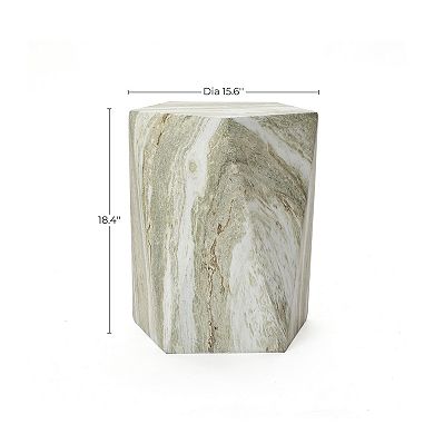 LuxenHome 18.4" Outdoor End Table, Marbled Geometric Accent Table, Indoor Outdoor Side Tables