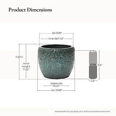 LuxenHome 14" Dia Antique Green Ceramic Planter Pot with Textured Surface, Flower Pot for Plants