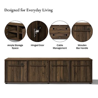LuxenHome 70.9" Walnut TV Stand for Living Room, Wood Media Console for TVs up to 75", Low-Profile