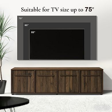 LuxenHome 70.9" Walnut TV Stand for Living Room, Wood Media Console for TVs up to 75", Low-Profile