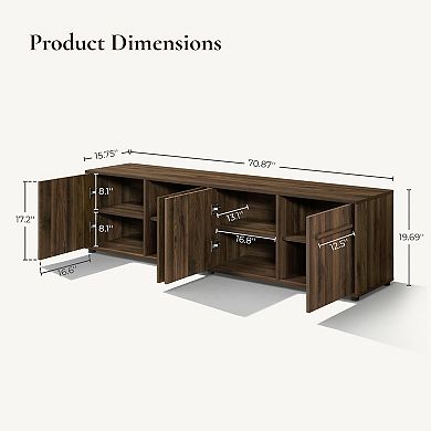 LuxenHome 70.9" Walnut TV Stand for Living Room, Wood Media Console for TVs up to 75", Low-Profile