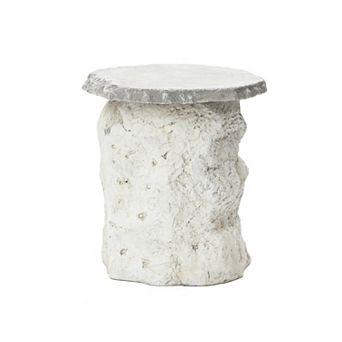 LuxenHome Off White Outdoor Side Table, 18.7" MgO Patio Accent with Textured Base & Smooth Round Top