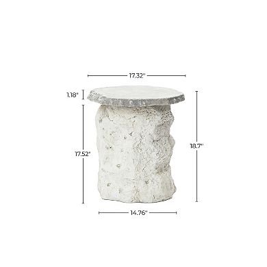 LuxenHome 18.7" Off-white Patio Side tables, Modern Outdoor End Table with Stone Look Textured Base