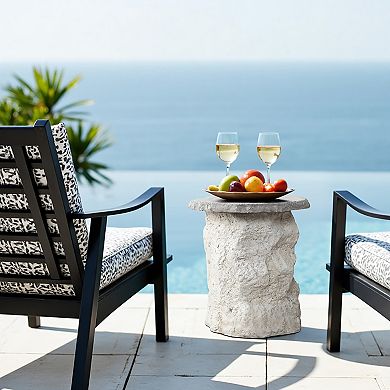 LuxenHome 18.7" Off-white Patio Side tables, Modern Outdoor End Table with Stone Look Textured Base