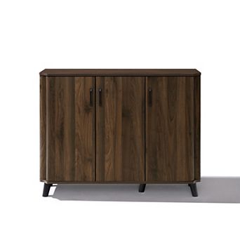 LuxenHome Dark Oak Manufactured Wood 45-Inch W x 36-Inch H 3-Door Sideboard Cabinet