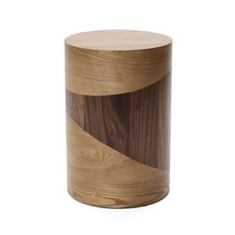 LuxenHome 20" Round Side Table with Two-Tone Wood Grain Design, Modern End Table