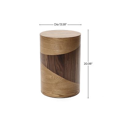 LuxenHome 20" Round Side Table with Two-Tone Wood Grain Design, Modern End Table